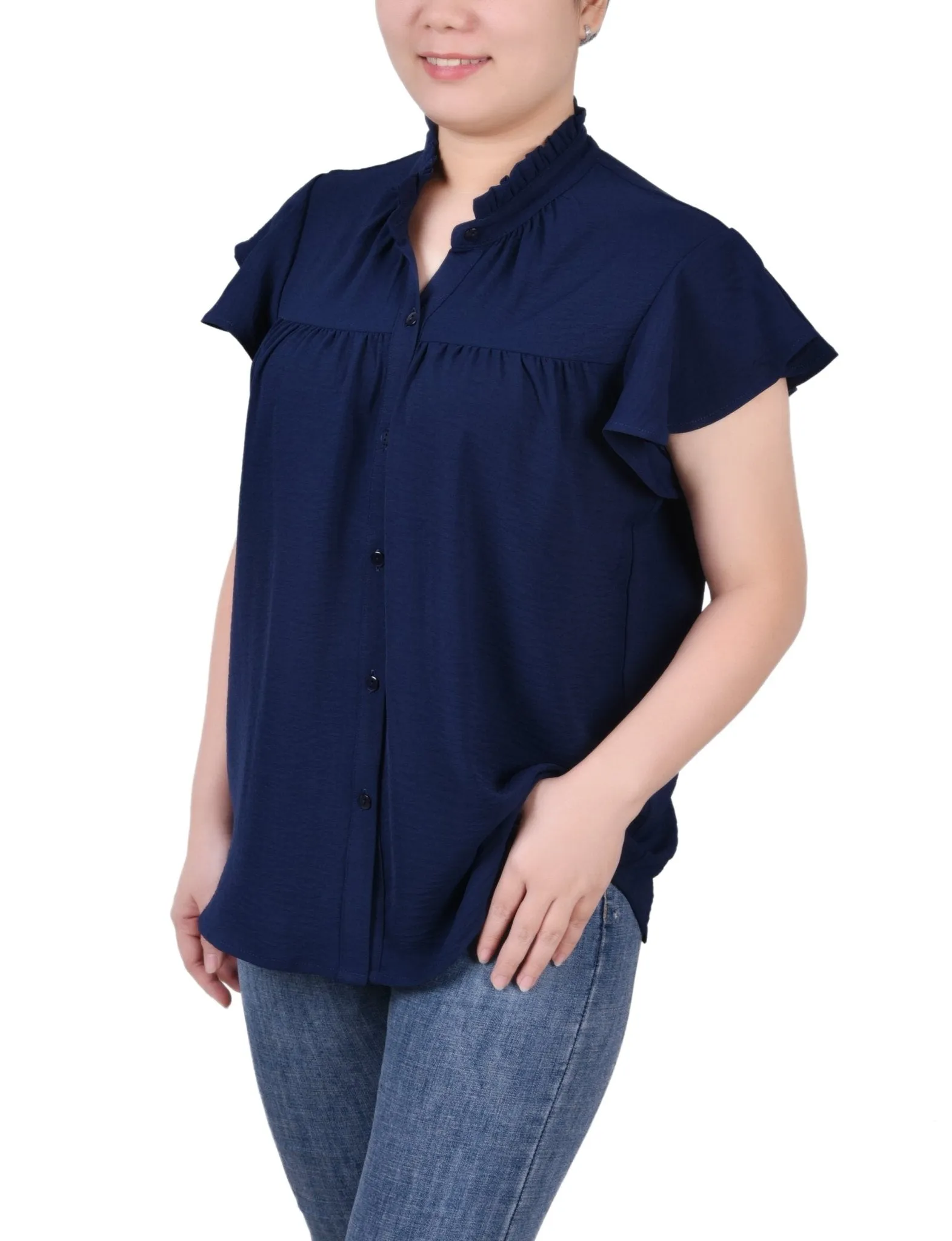 Flutter Sleeve Ruffle Neck Blouse - Petite sold by Dress Barn product image thumbnail 2