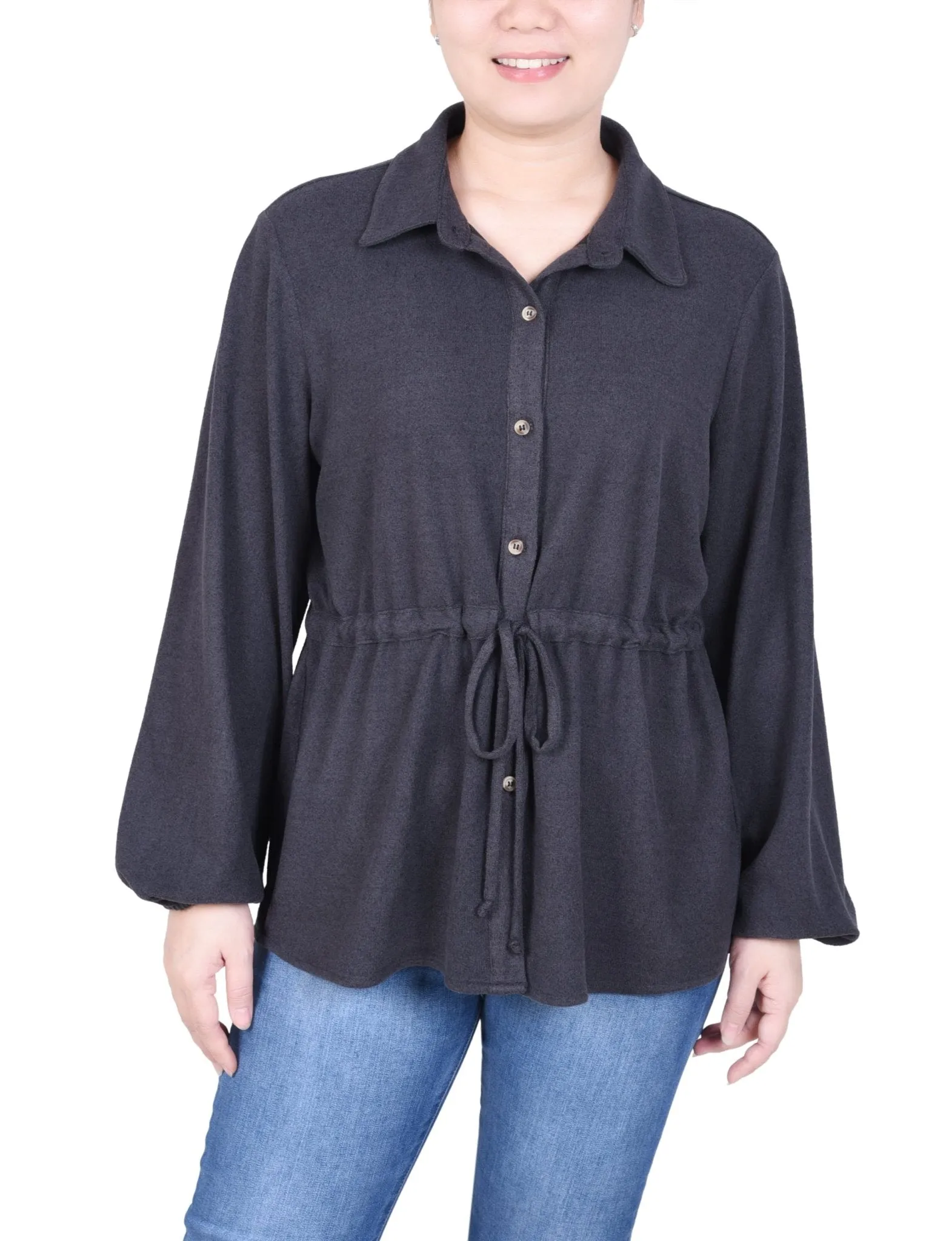 Long Dolman Sleeve Drawstring-Waist Tunic Top - Petite sold by Dress Barn