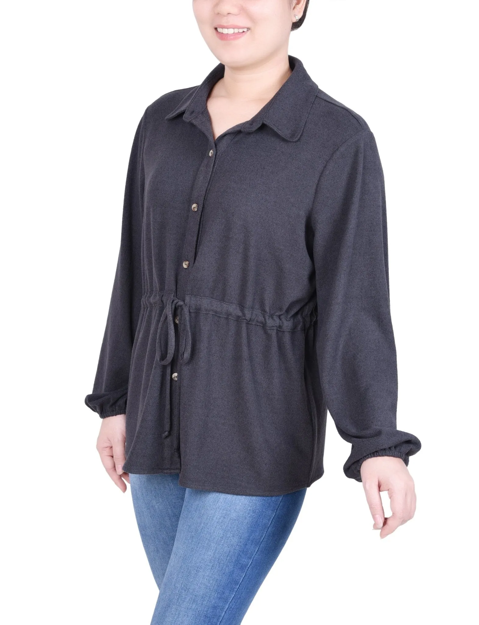 Long Dolman Sleeve Drawstring-Waist Tunic Top - Petite sold by Dress Barn product image thumbnail 2