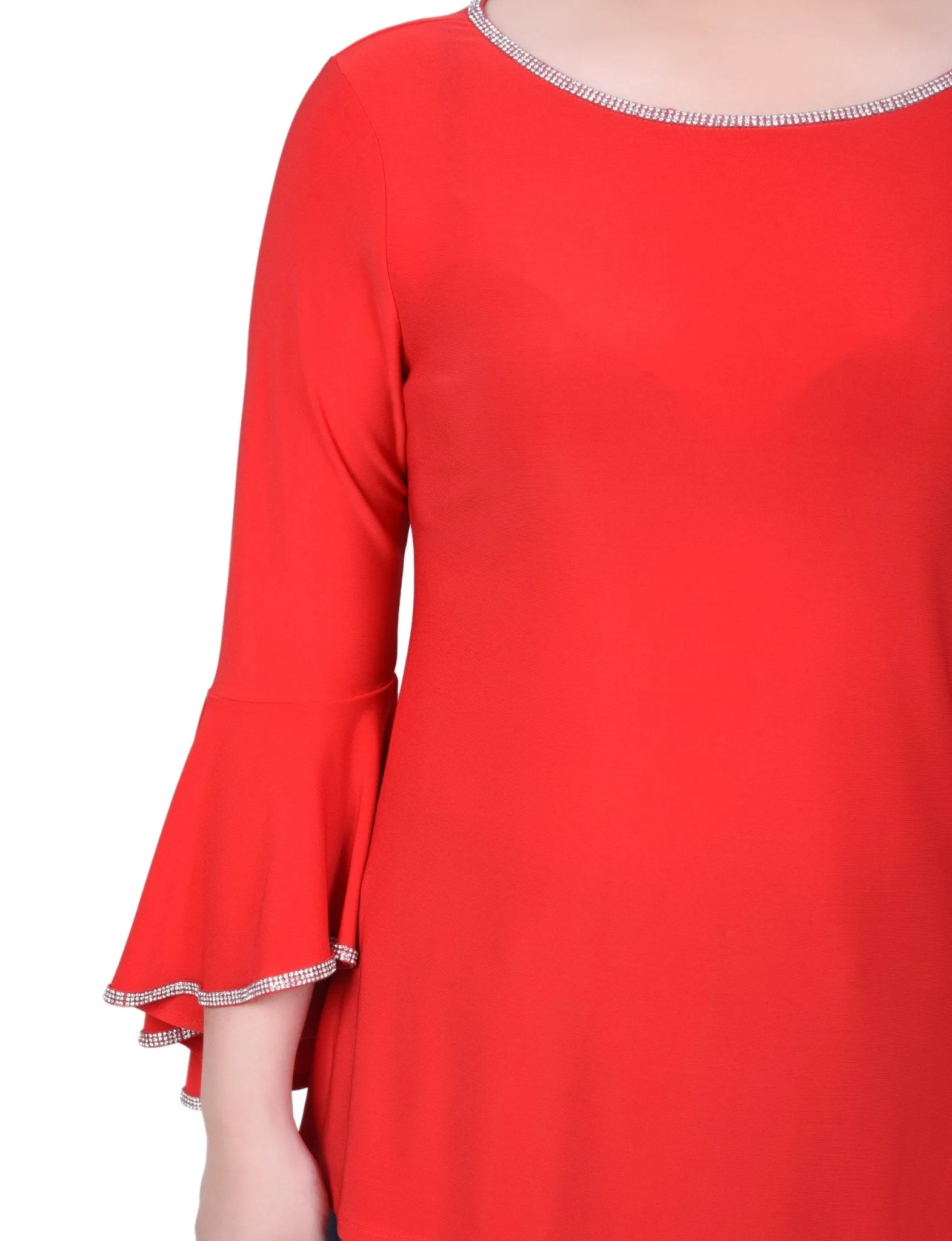 Long Bell Sleeve Tunic Top With Stone Details - Petite sold by Dress Barn product image thumbnail 3