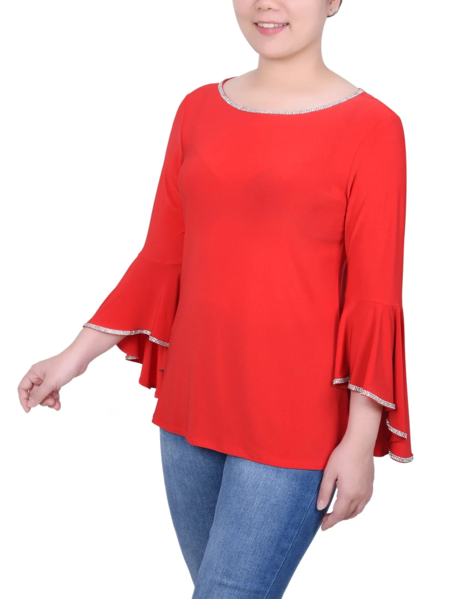 Long Bell Sleeve Tunic Top With Stone Details - Petite sold by Dress Barn product image thumbnail 2