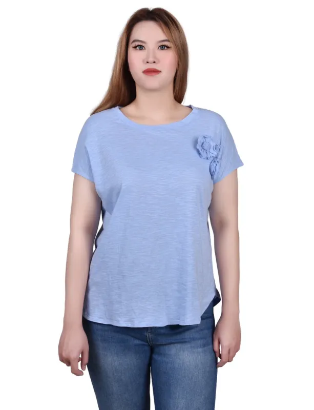 Short Sleeve Slub Knit Top - Petite sold by Dress Barn