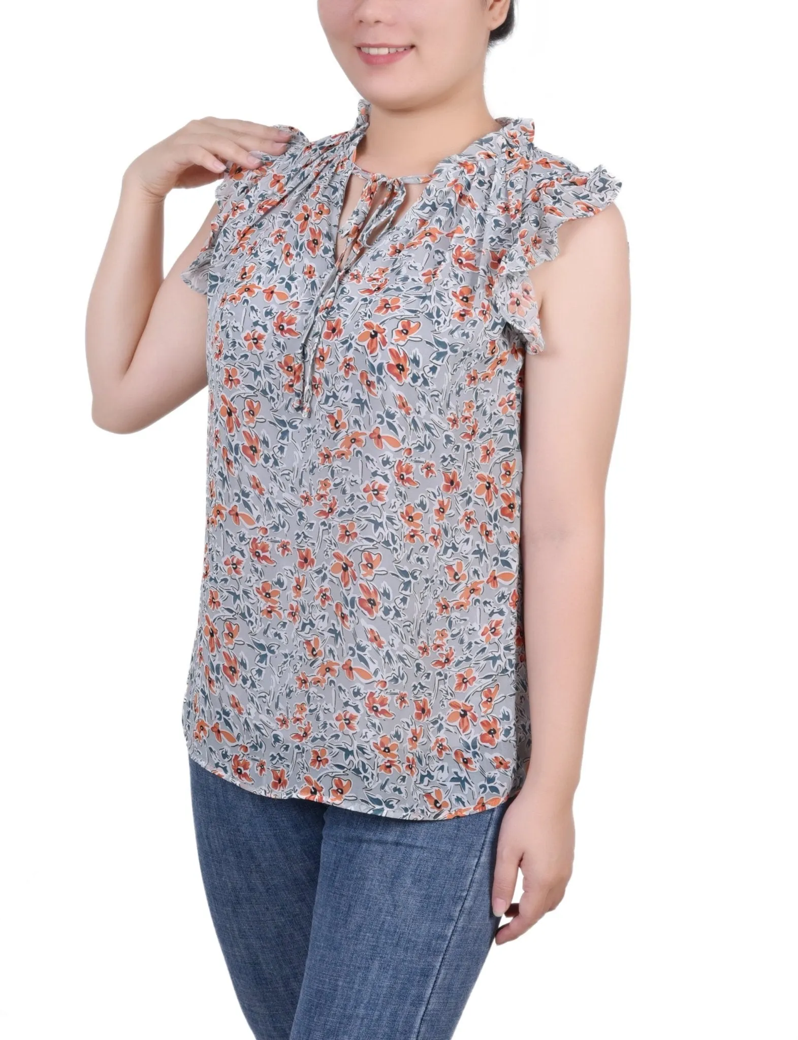 Ruffled Sleeve Blouse With Tie Closure - Petite sold by Dress Barn product image thumbnail 2