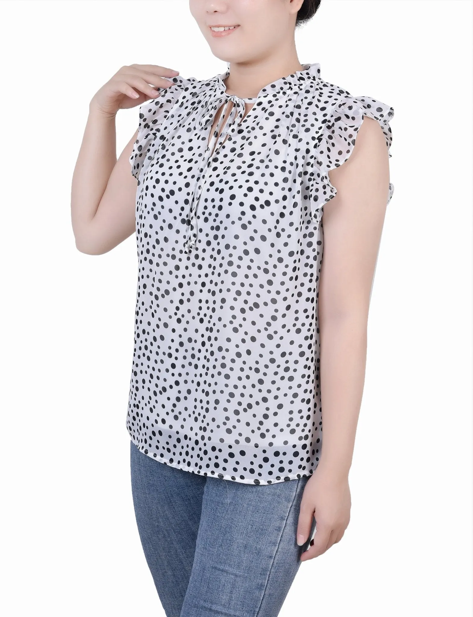 Ruffled Sleeve Blouse With Tie Closure - Petite sold by Dress Barn product image thumbnail 5