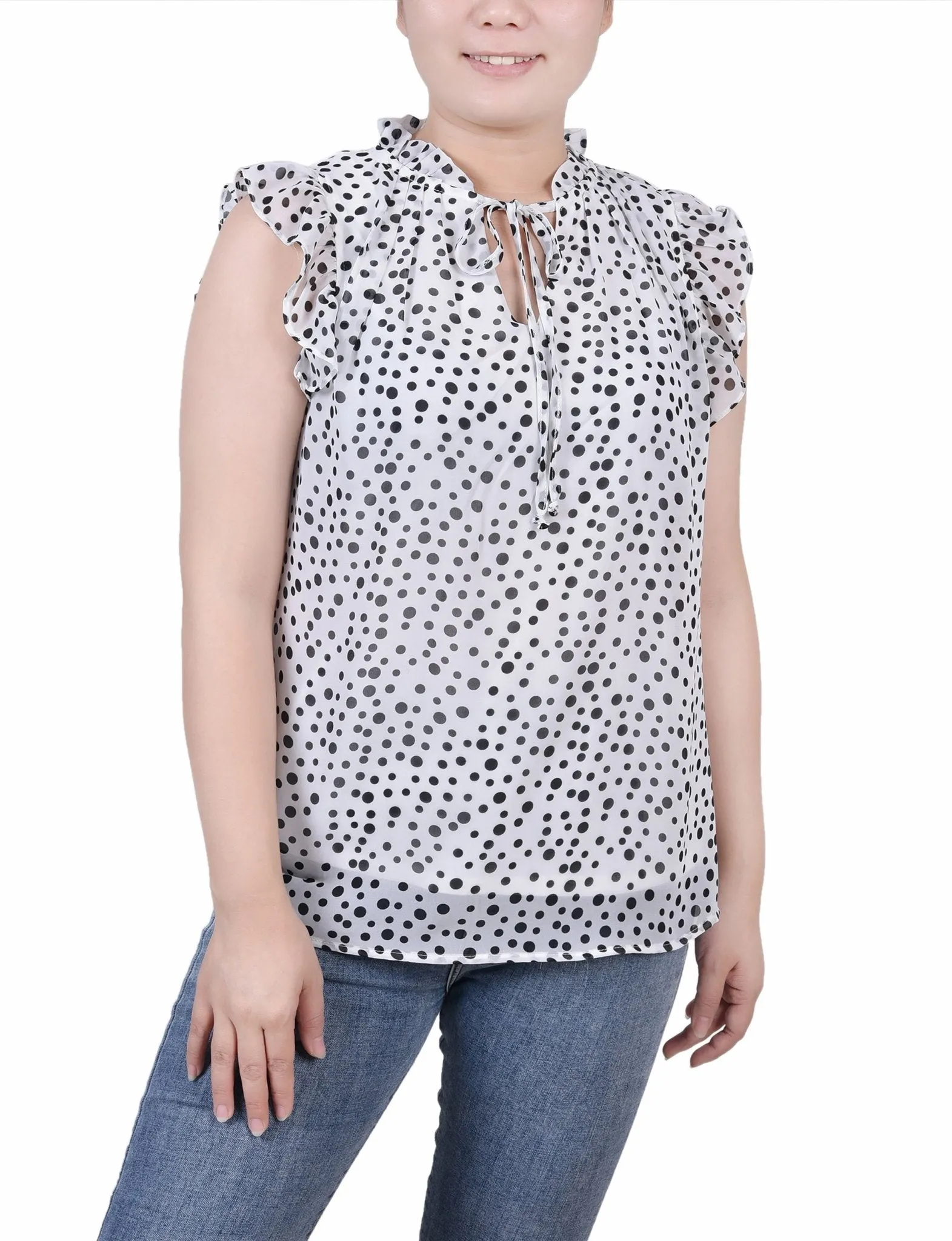 Ruffled Sleeve Blouse With Tie Closure - Petite sold by Dress Barn product image thumbnail 4