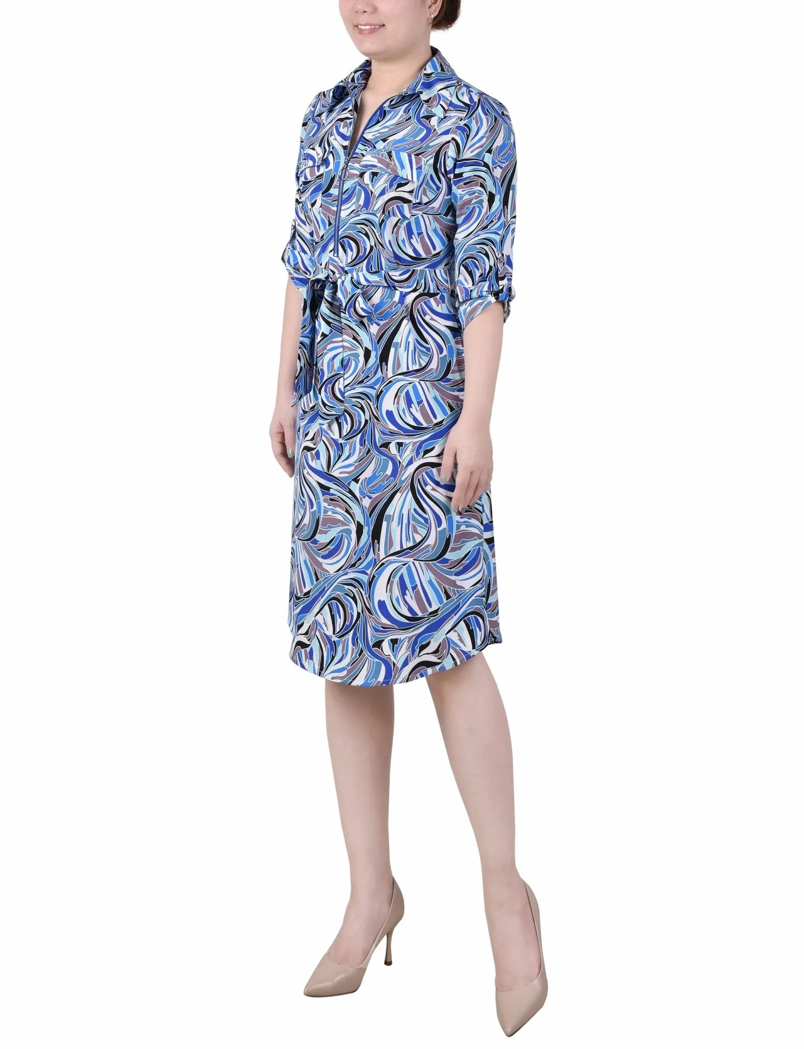 3/4 Length Roll Tab Zip Front Shirtdress - Petite sold by Dress Barn product image thumbnail 2