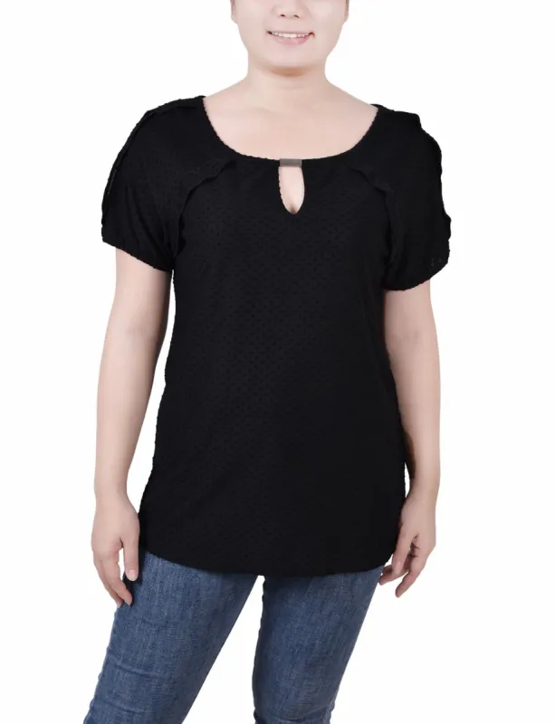 Short Sleeve Swiss Dot Top - Petite sold by Dress Barn
