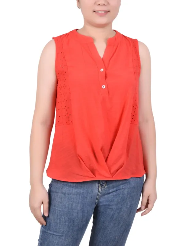 Sleeveless Blouse With Eyelet Insets - Petite sold by Dress Barn