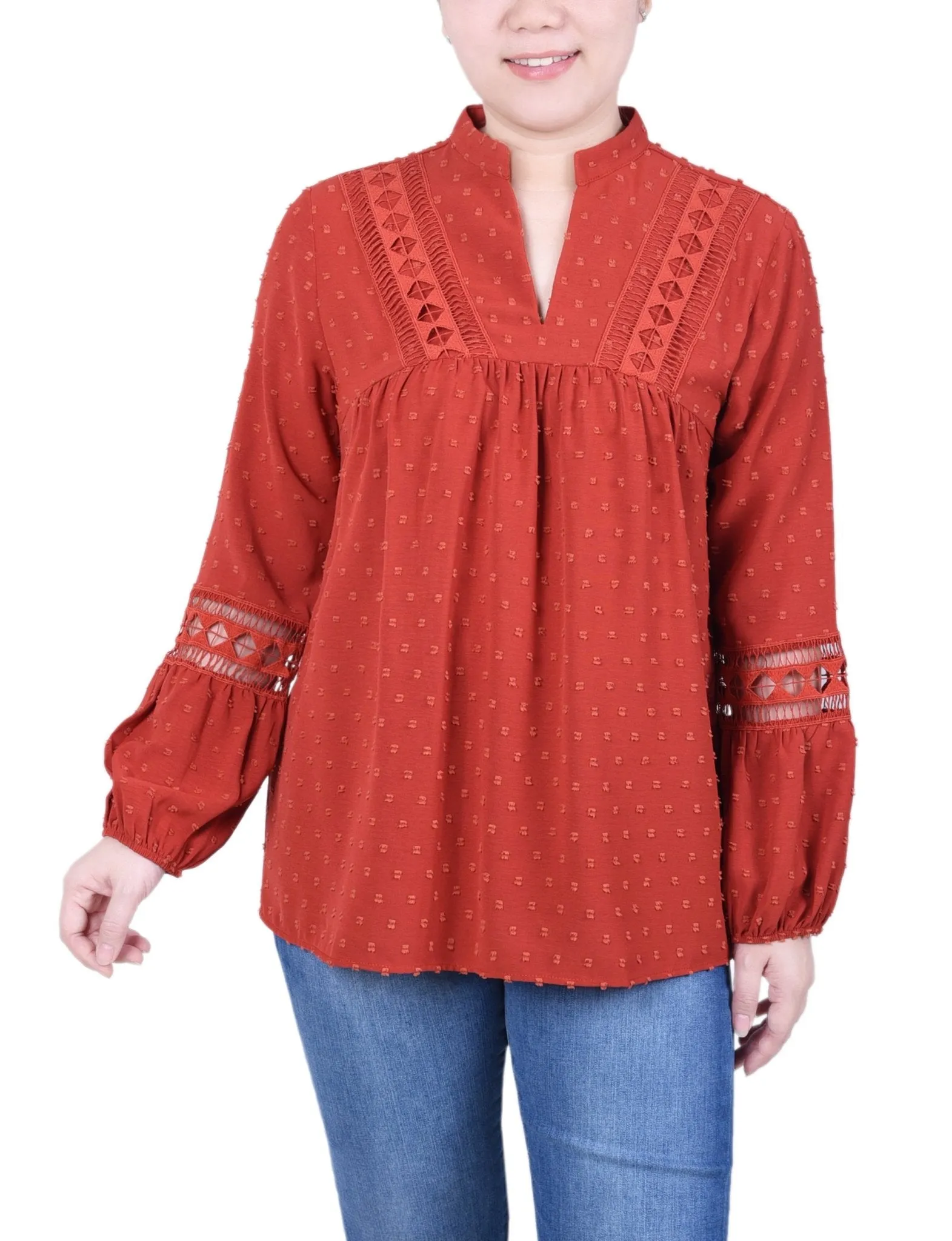 Long Sleeve Blouse With Crochet Trim - Petite sold by Dress Barn product image thumbnail 5