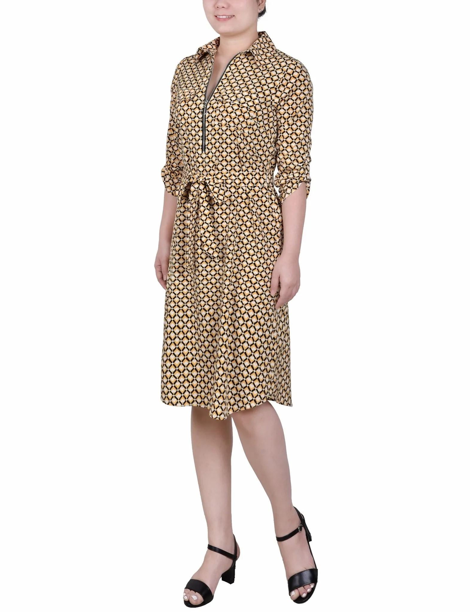 3/4 Length Roll Tab Sleeve Zippered Shirtdress - Petite sold by Dress Barn product image thumbnail 2