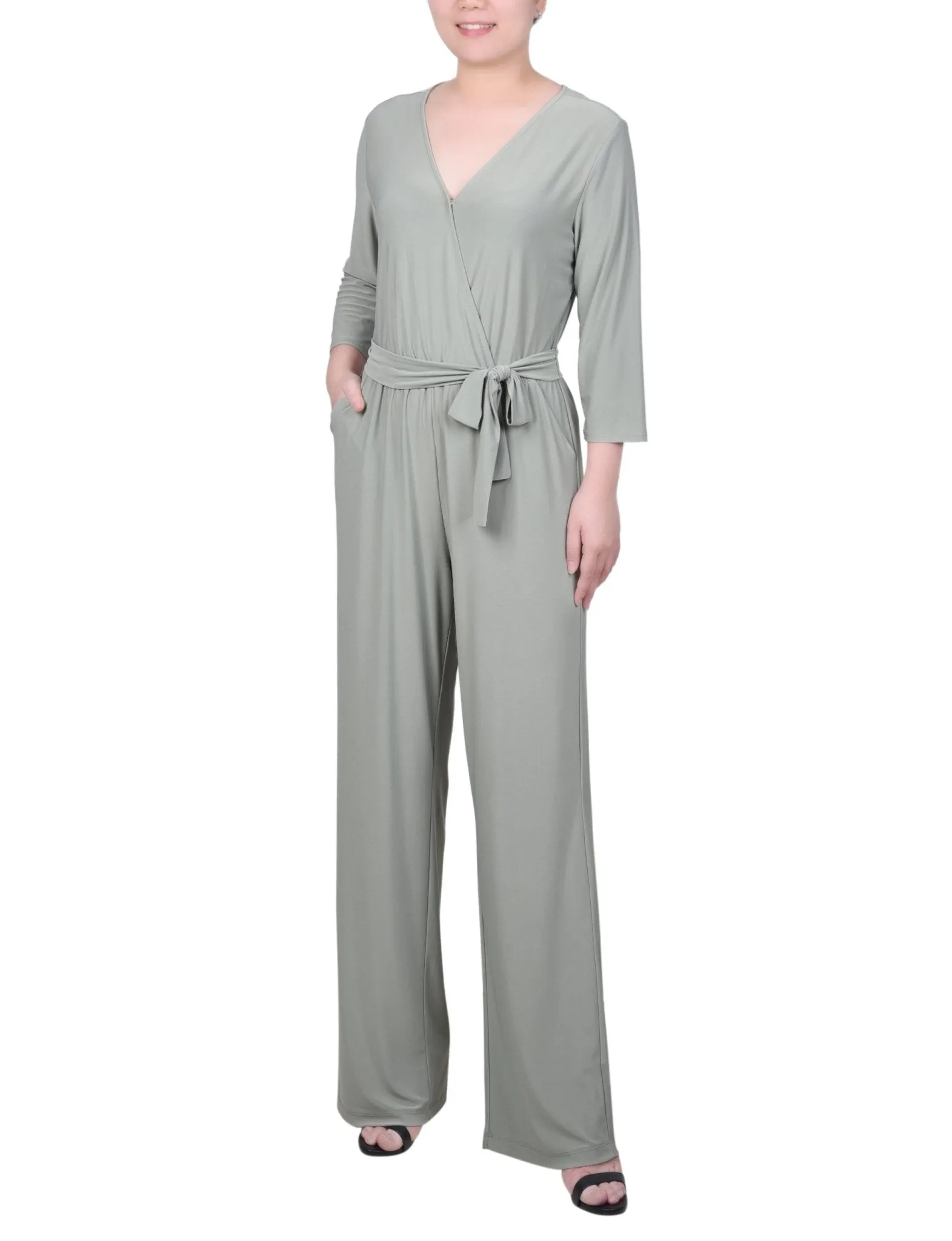 3/4 Length Sleeve Belted Jumpsuit - Petite sold by Dress Barn