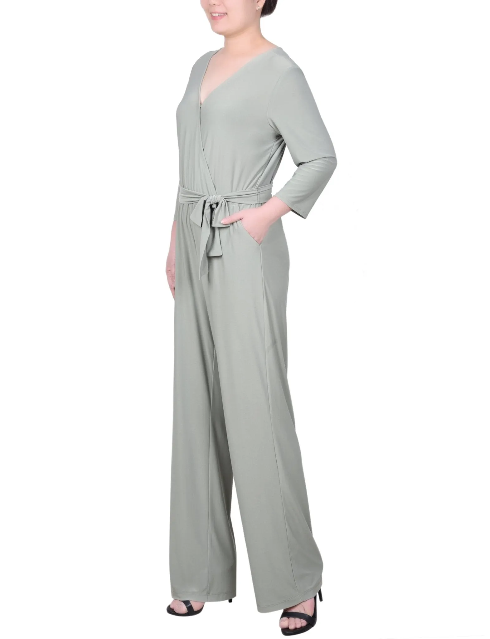 3/4 Length Sleeve Belted Jumpsuit - Petite sold by Dress Barn product image thumbnail 2