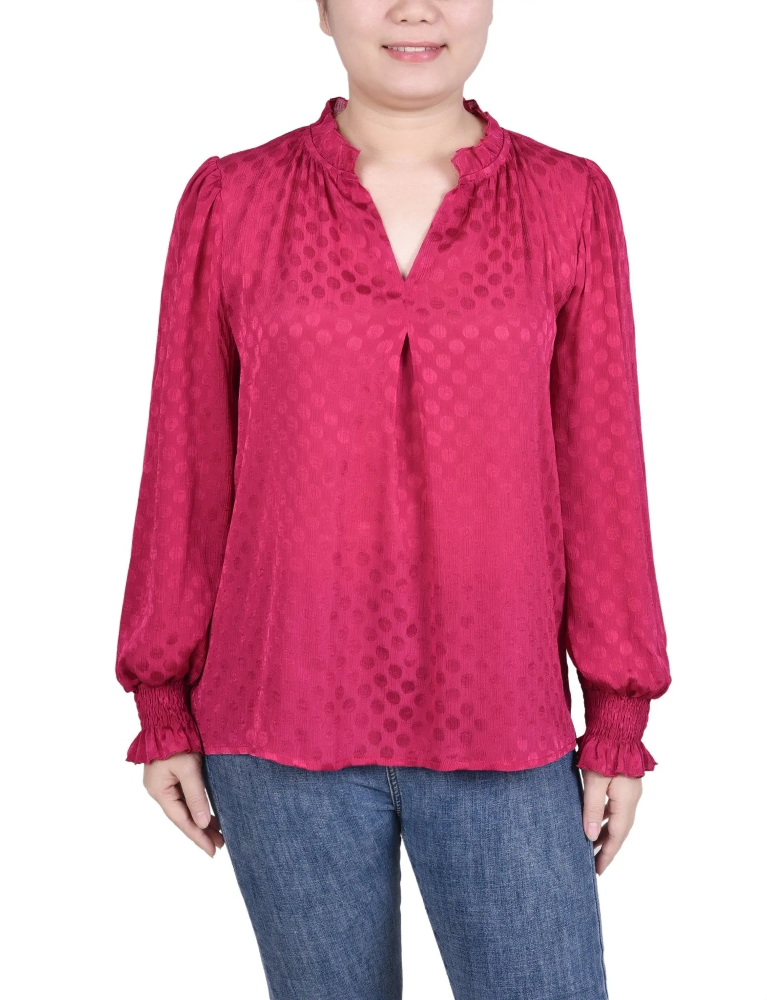 Long Sleeve Smocked Cuff Blouse - Petite sold by Dress Barn product image thumbnail 4