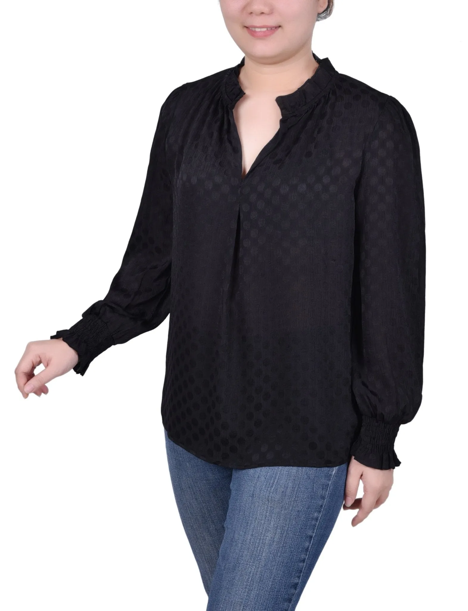 Long Sleeve Smocked Cuff Blouse - Petite sold by Dress Barn product image thumbnail 2