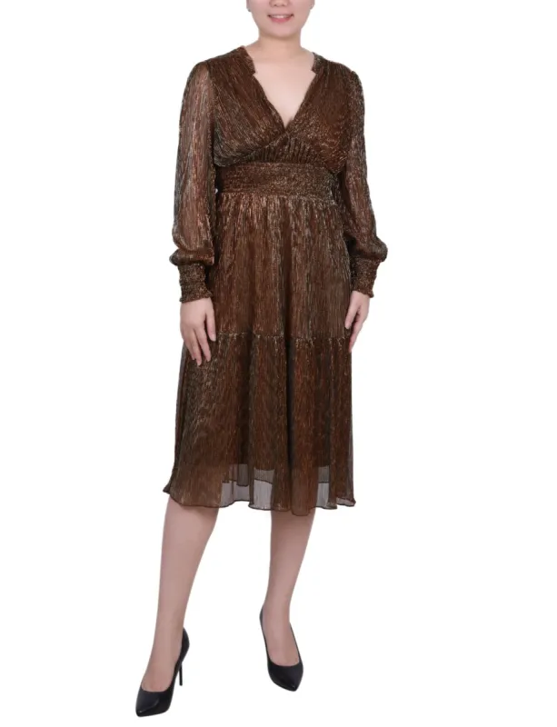 Long Sleeve Plisse Mesh Dress - Petite sold by Dress Barn