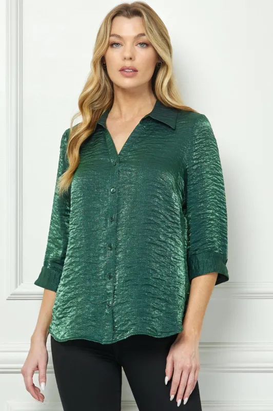 3/4 Sleeve Notch Button-Front Shirt, Hunter sold by Dress Barn