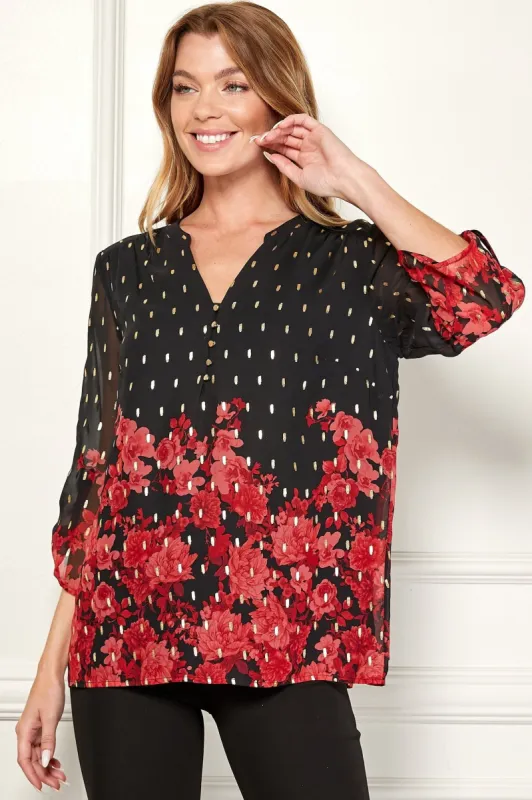 3/4 Sleeve Tab Mandarin Collar Popover sold by Dress Barn