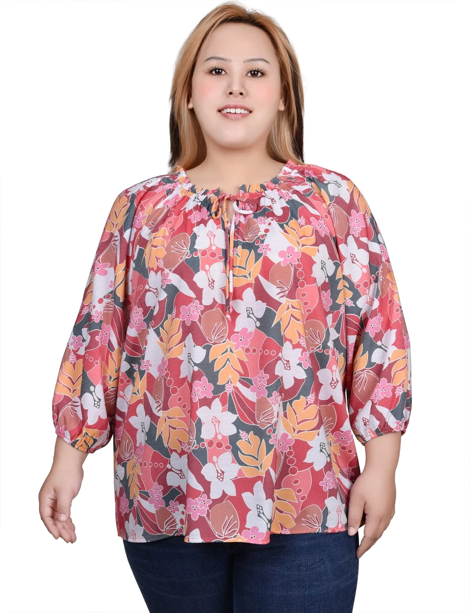 3/4 Length Sleeve Drawstring Neck Blouse - Plus sold by Dress Barn product image thumbnail 5