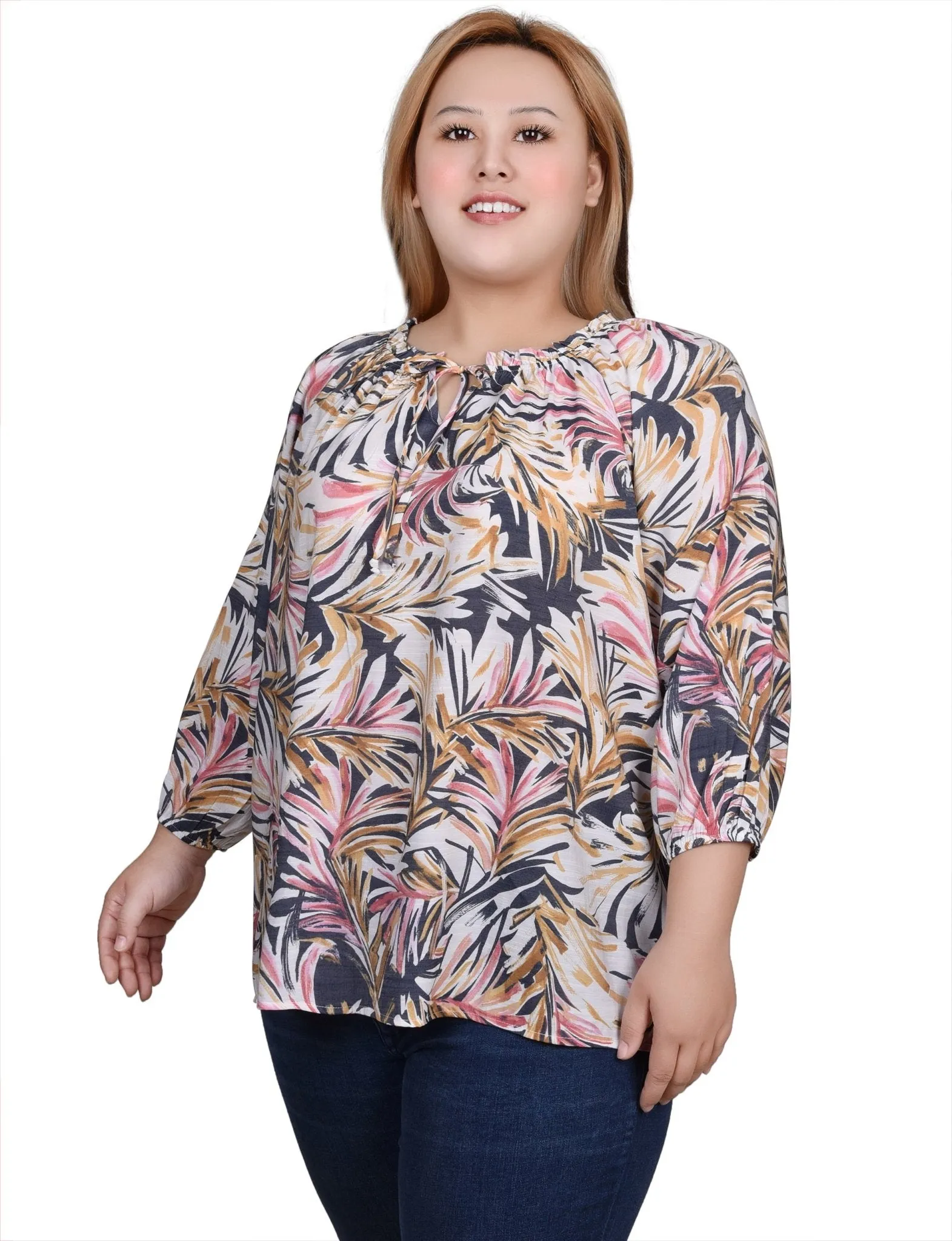 3/4 Length Sleeve Drawstring Neck Blouse - Plus sold by Dress Barn product image thumbnail 2