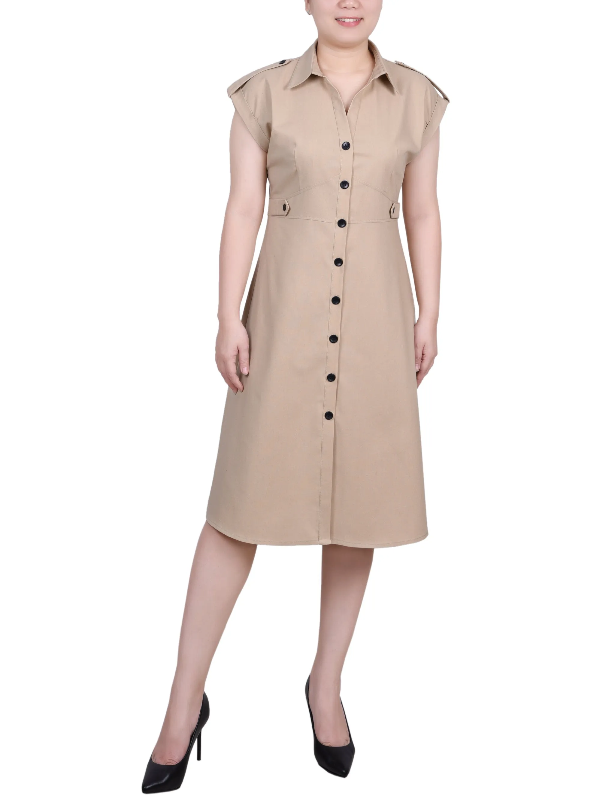 Short Sleeve Button Front Linen Dress - Petite sold by Dress Barn product image thumbnail 5