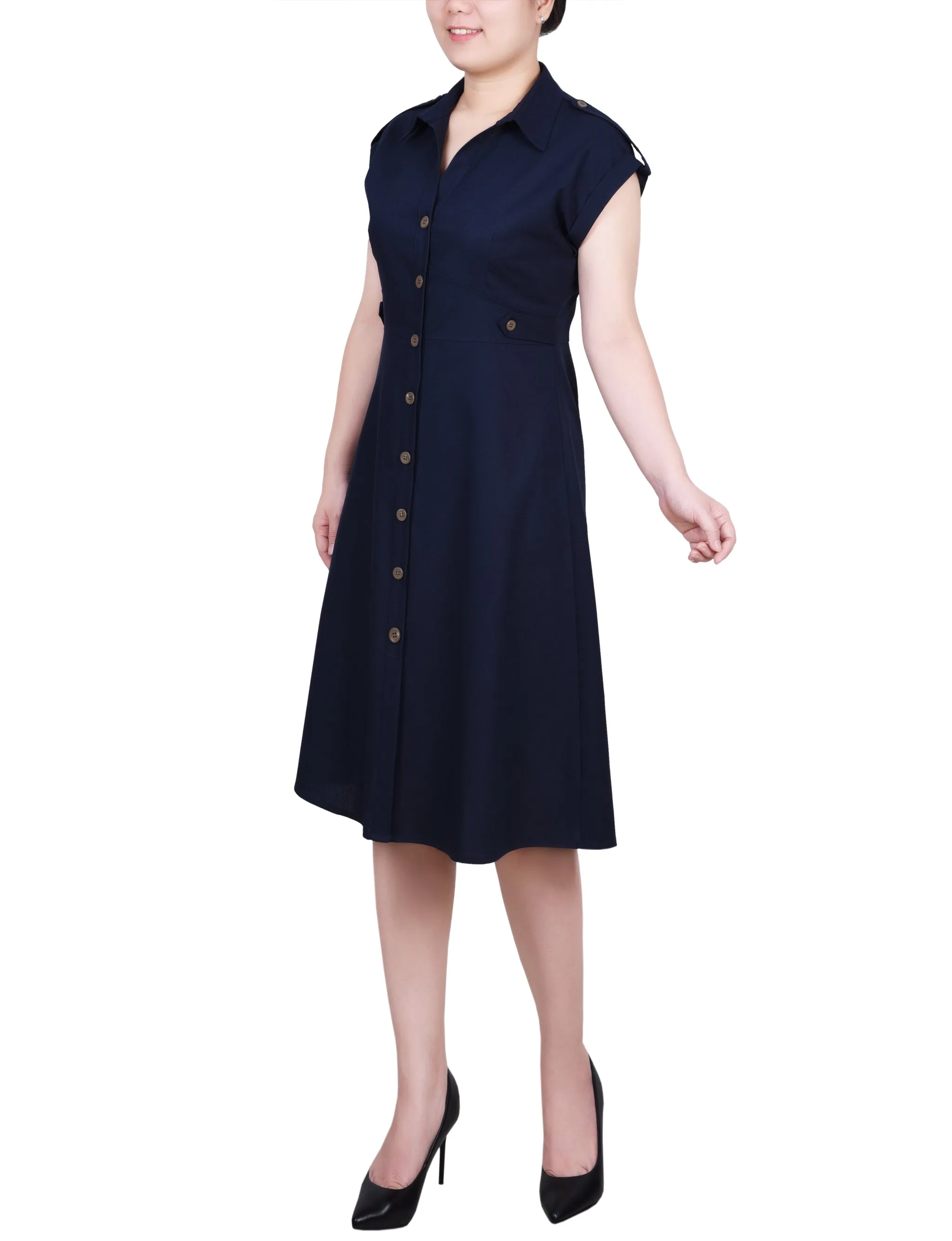 Short Sleeve Button Front Linen Dress - Petite sold by Dress Barn product image thumbnail 2