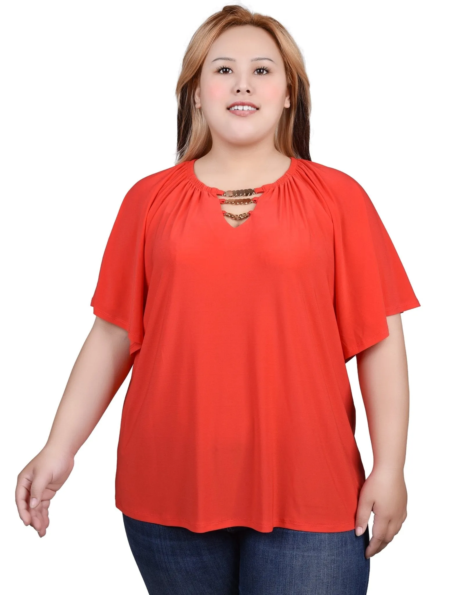 Raglan Sleeve Top With Chain Details - Plus sold by Dress Barn