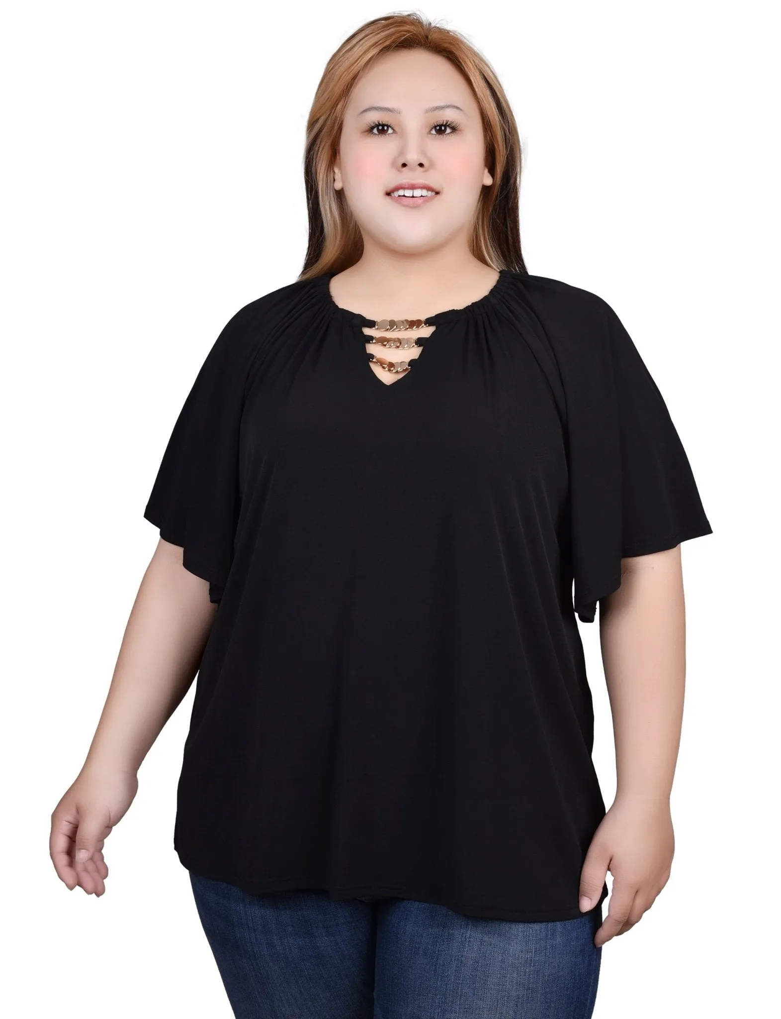 Raglan Sleeve Top With Chain Details - Plus sold by Dress Barn product image thumbnail 5