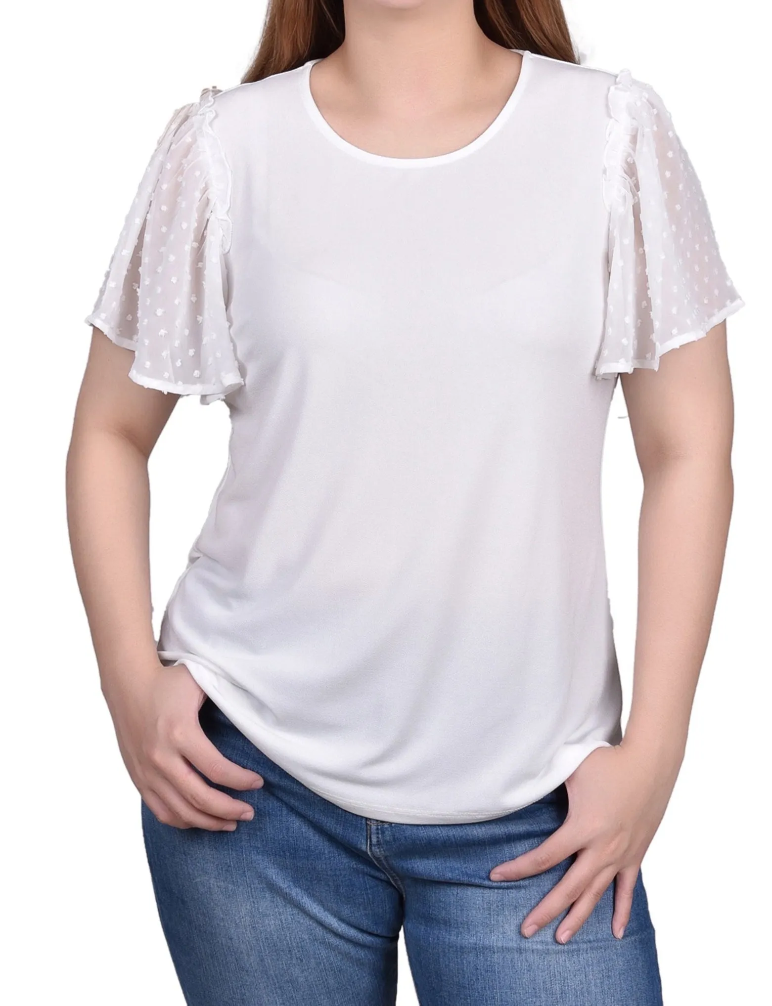 Clip Dot Flutter Sleeve Top - Petite sold by Dress Barn product image thumbnail 5