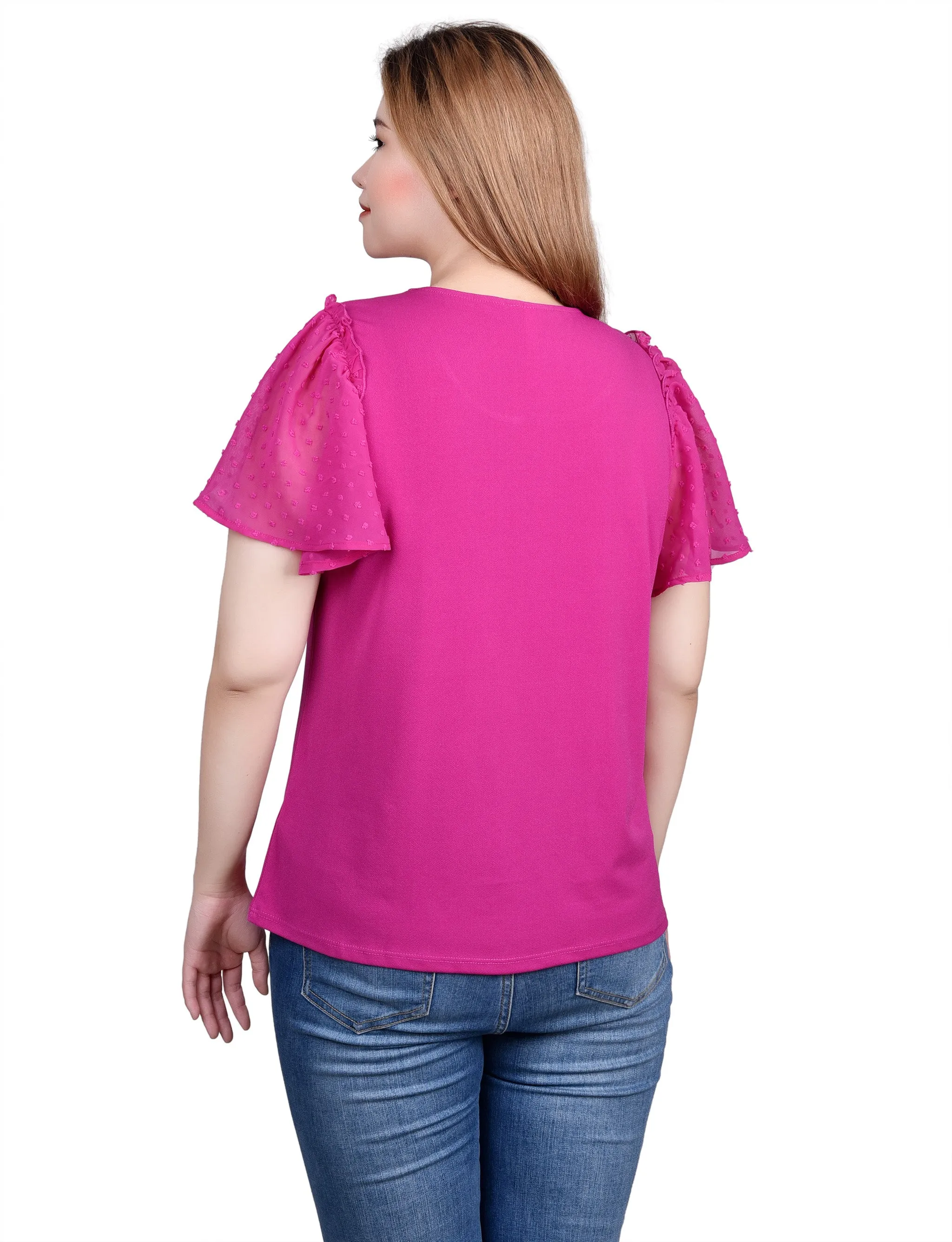 Clip Dot Flutter Sleeve Top - Petite sold by Dress Barn product image thumbnail 2