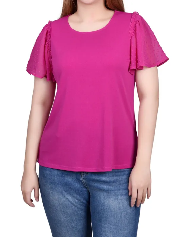 Clip Dot Flutter Sleeve Top - Petite sold by Dress Barn