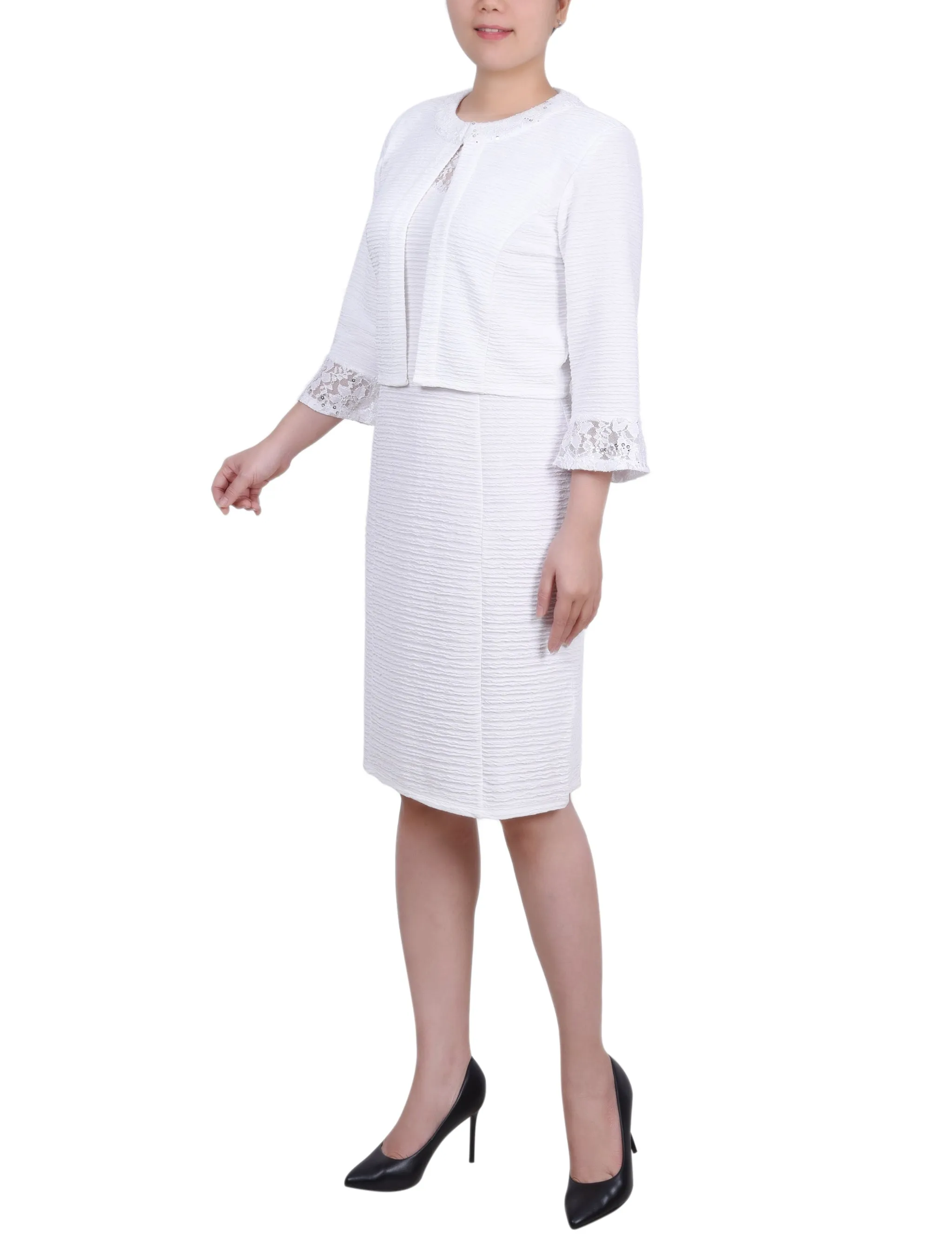 White Two Piece Novelty Knit and Lace Dress Set sold by Dress Barn product image thumbnail 2