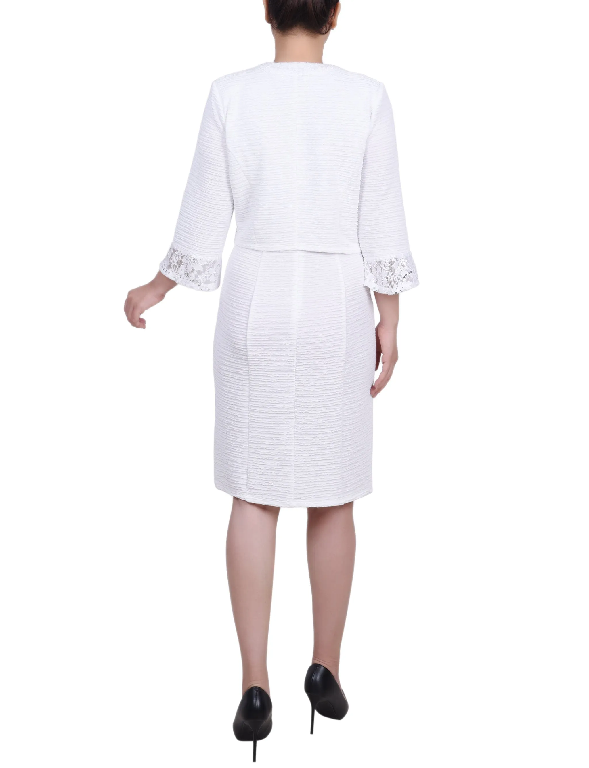 White Two Piece Novelty Knit and Lace Dress Set sold by Dress Barn product image thumbnail 3