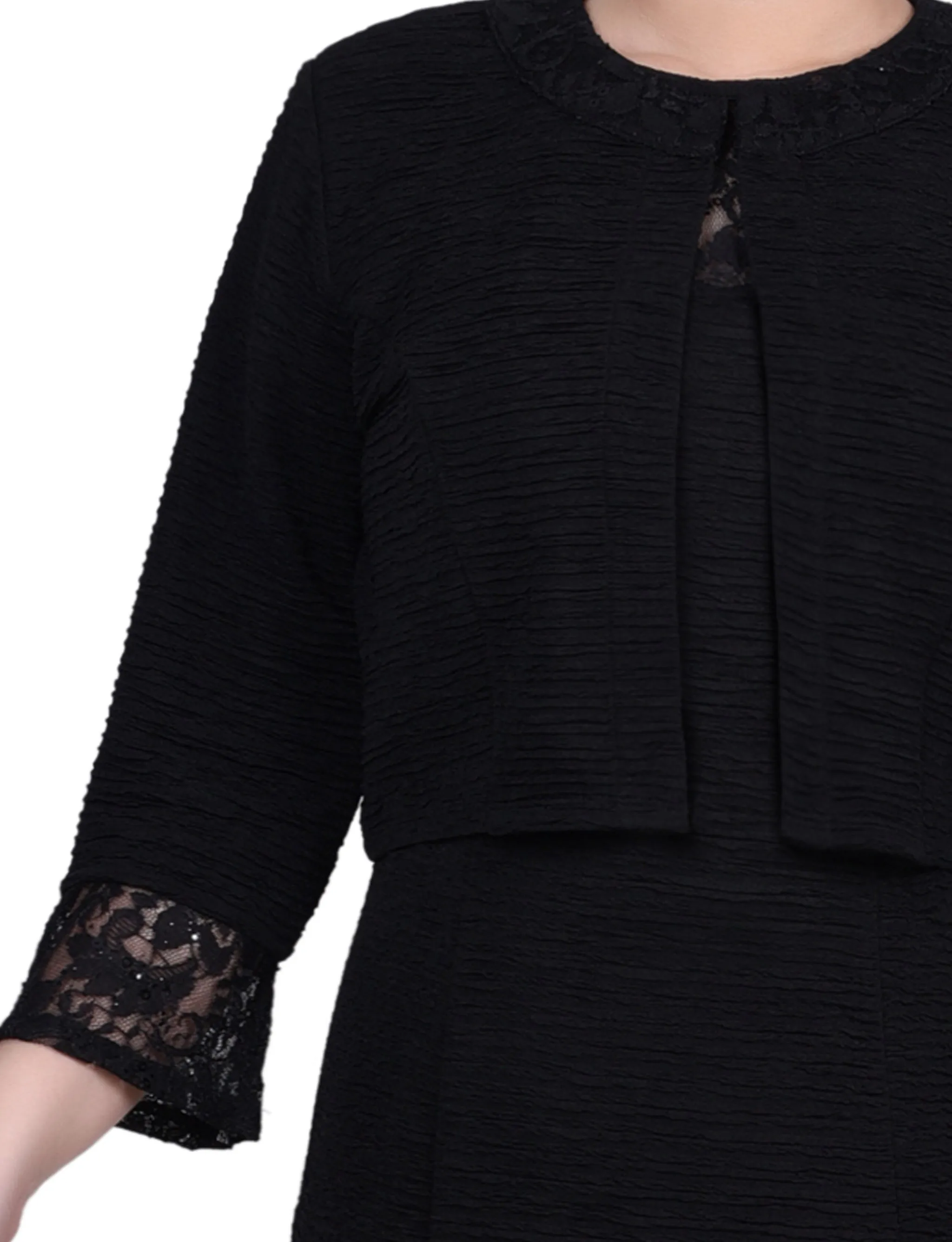 Black Two Piece Novelty Knit and Lace Dress Set sold by Dress Barn product image thumbnail 4