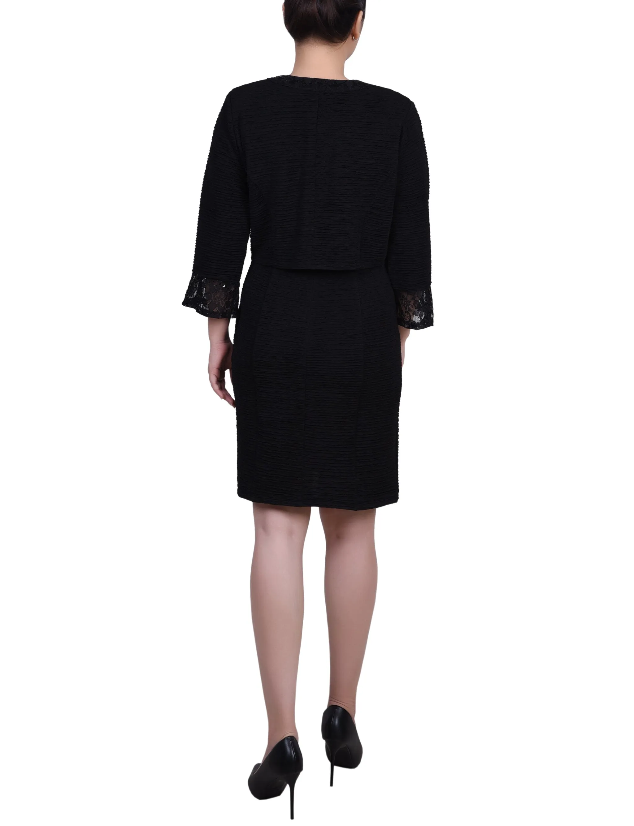 Black Two Piece Novelty Knit and Lace Dress Set sold by Dress Barn product image thumbnail 3