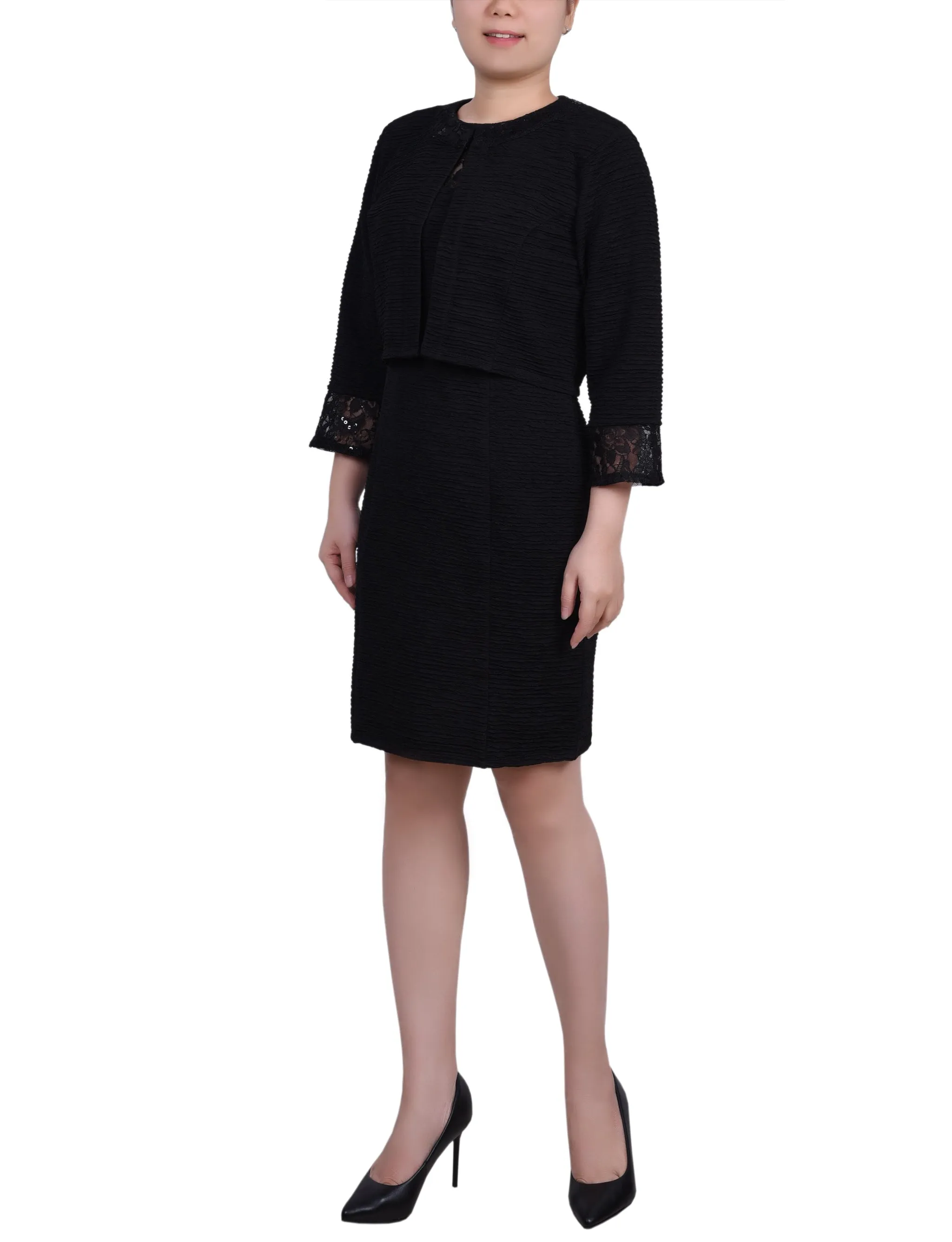 Black Two Piece Novelty Knit and Lace Dress Set sold by Dress Barn product image thumbnail 2