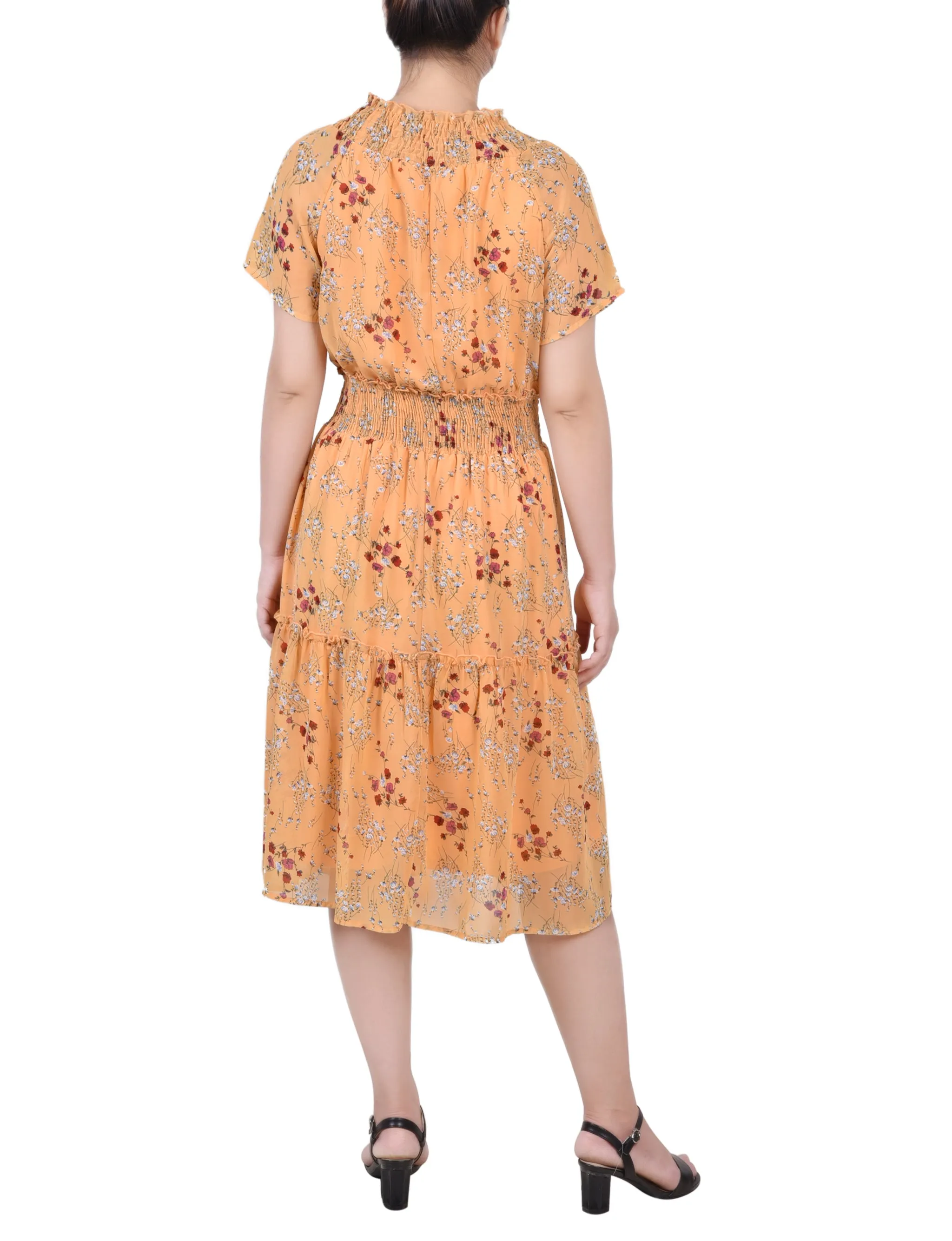 Gold Disty Floral Short Sleeve Smocked Waist Dress sold by Dress Barn product image thumbnail 3