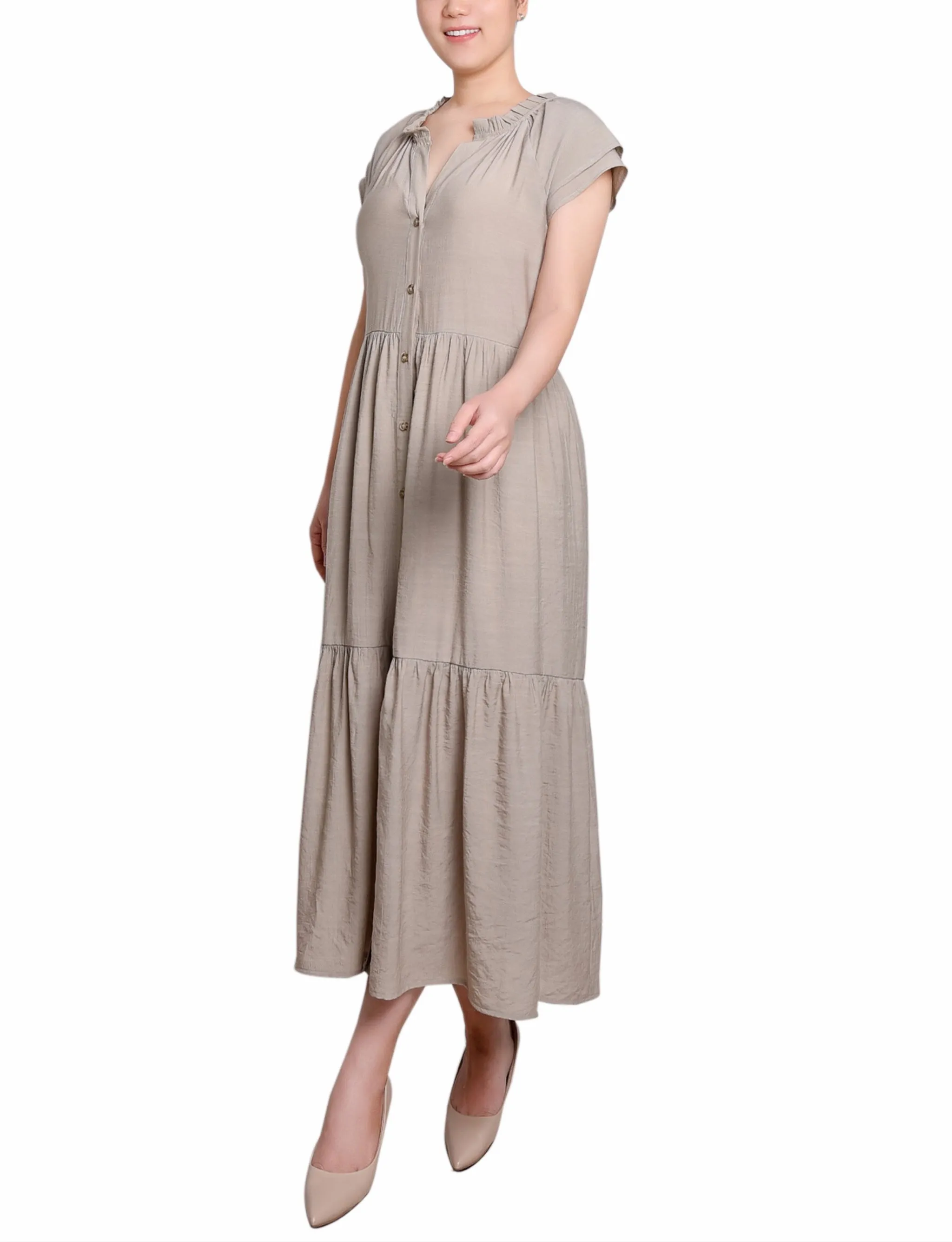 Khaki Short Sleeve Slubbed Midi Dress sold by Dress Barn product image thumbnail 2