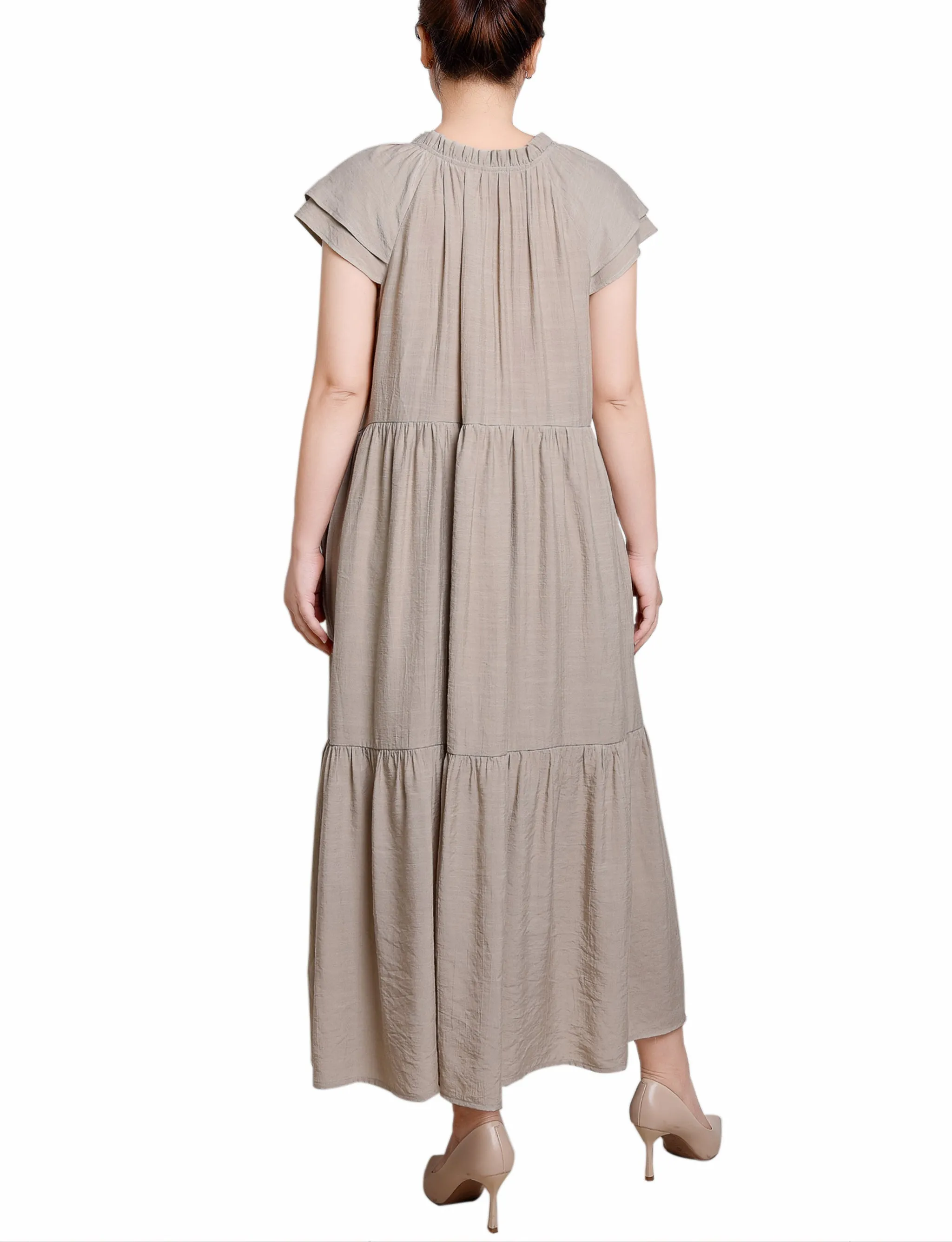 Khaki Short Sleeve Slubbed Midi Dress sold by Dress Barn product image thumbnail 3
