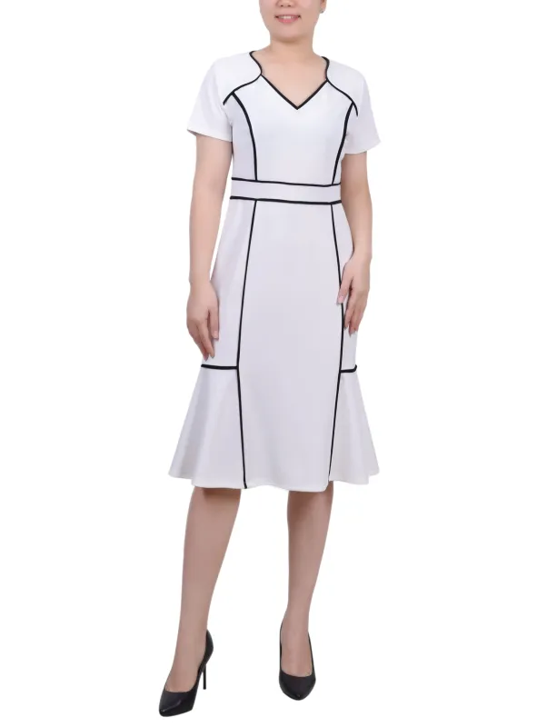 White Black Short Sleeve Piped Detail Dress sold by Dress Barn