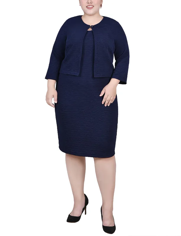 Harbor Navy Textured 3/4 Sleeve 2 Piece Dress Set - Plus sold by Dress Barn