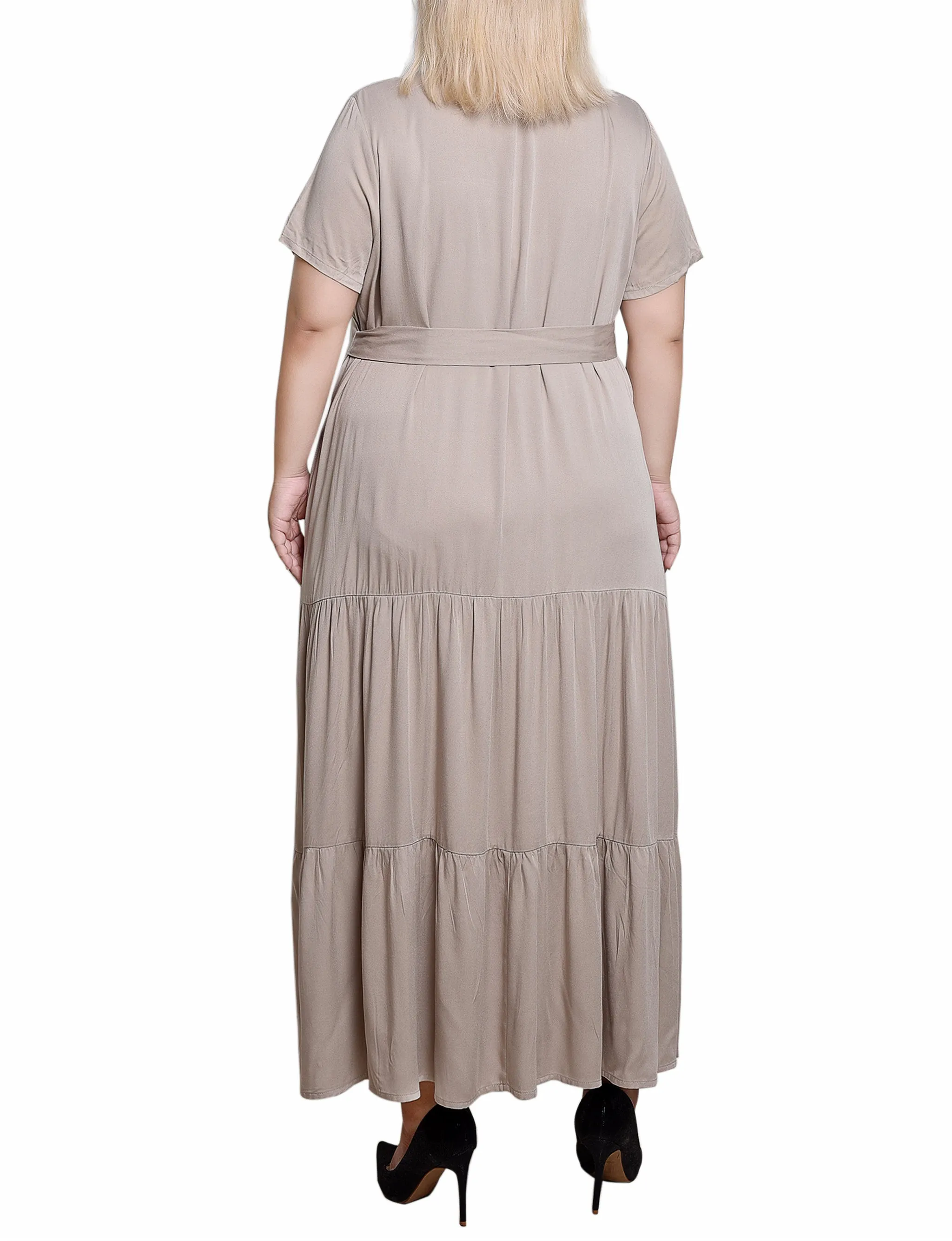 Plaza Taupe Short Sleeve Midi Twill Dress - Plus sold by Dress Barn product image thumbnail 3