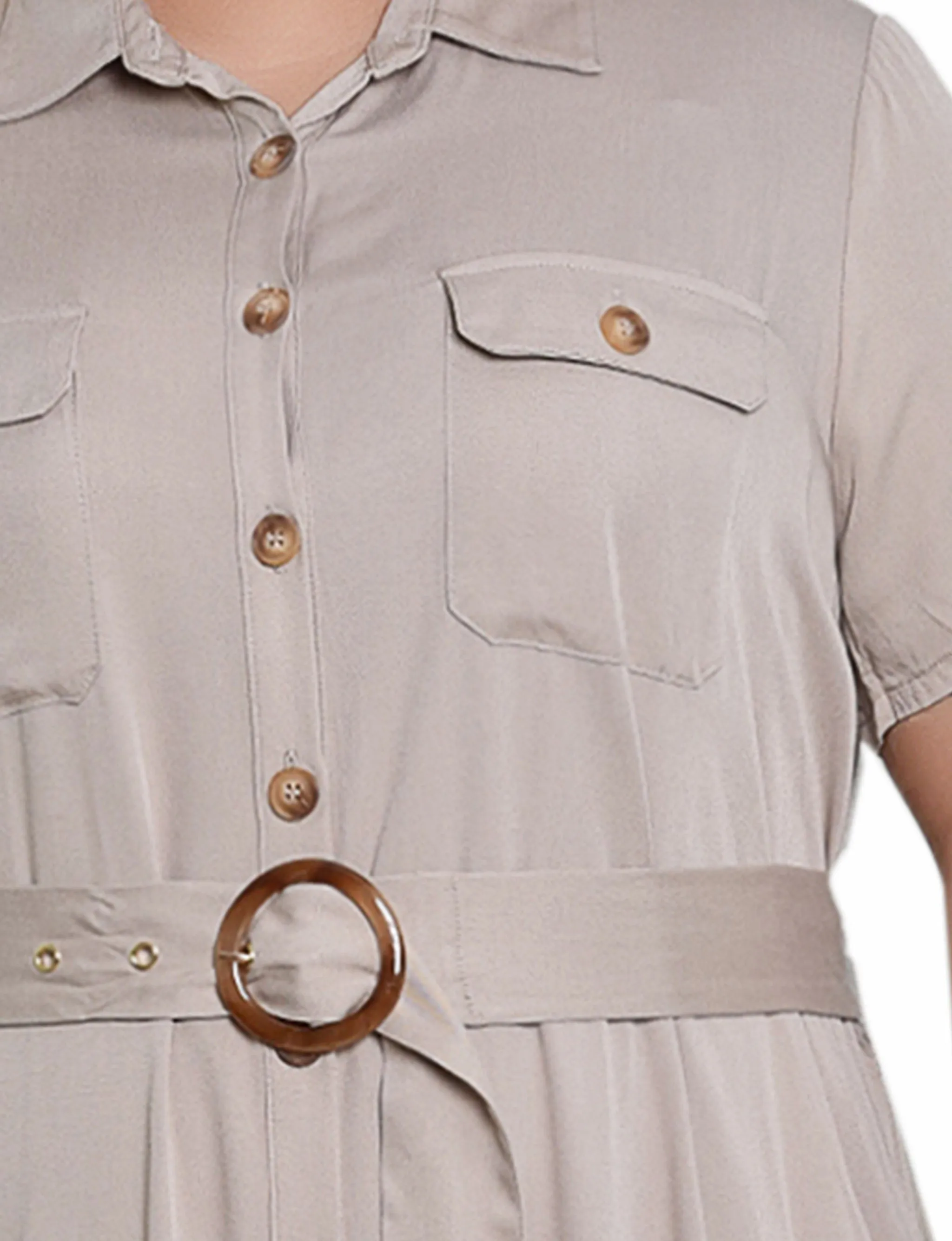 Plaza Taupe Short Sleeve Midi Twill Dress - Plus sold by Dress Barn product image thumbnail 4