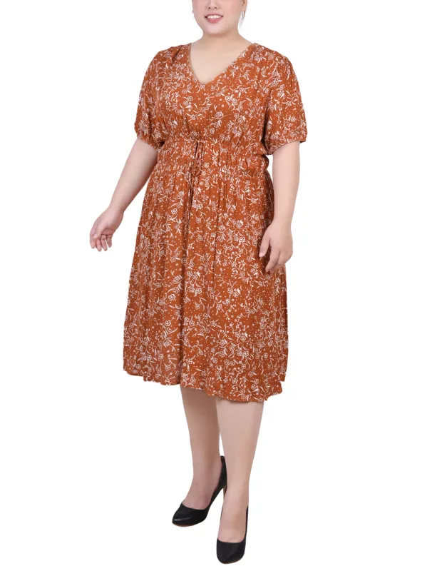 Bossanova Floral Short Sleeve Dress With Tie Waist - Plus sold by Dress Barn