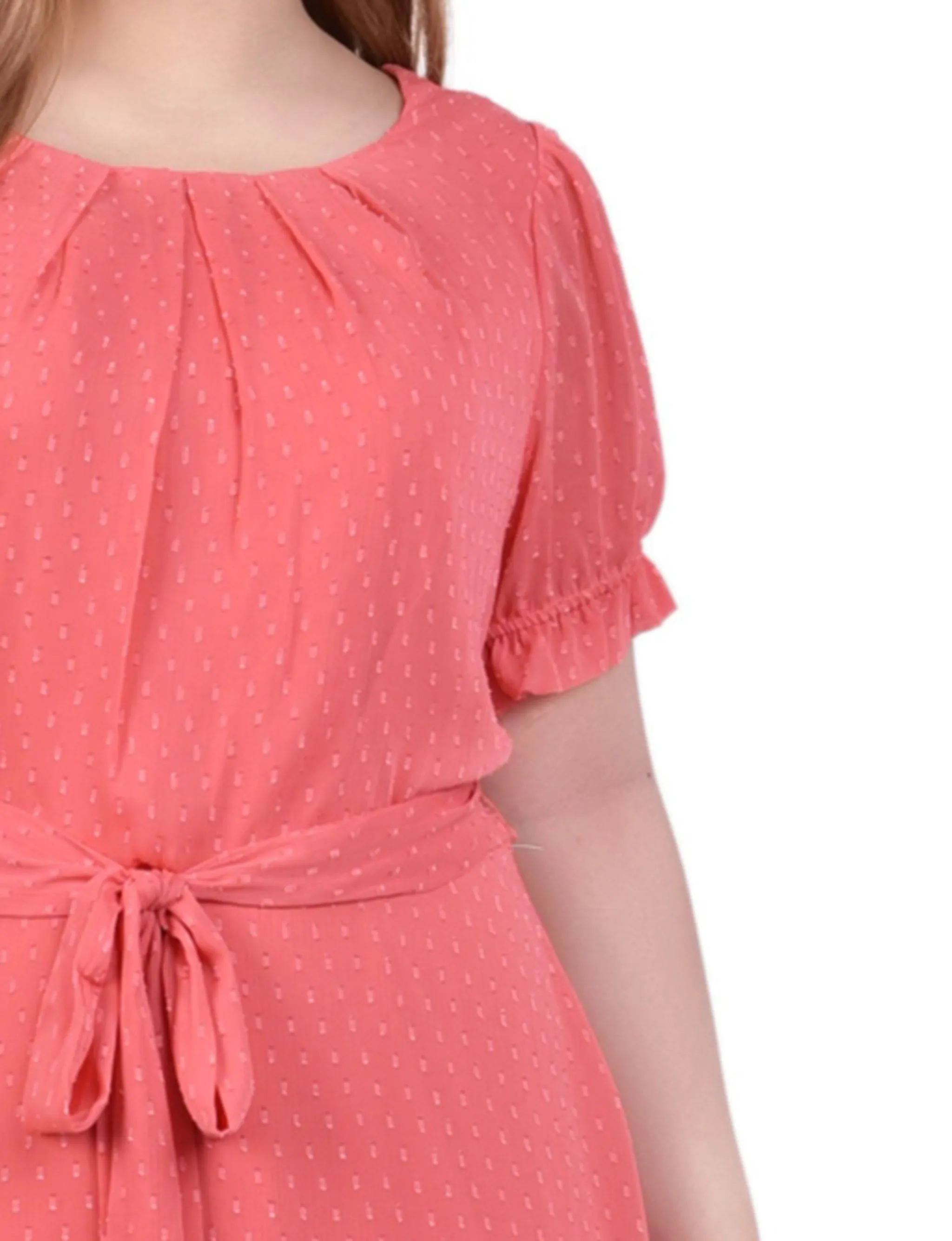 Spiced Coral Rectangle Short Sleeve Belted Swiss Dot Dress - Plus sold by Dress Barn product image thumbnail 4