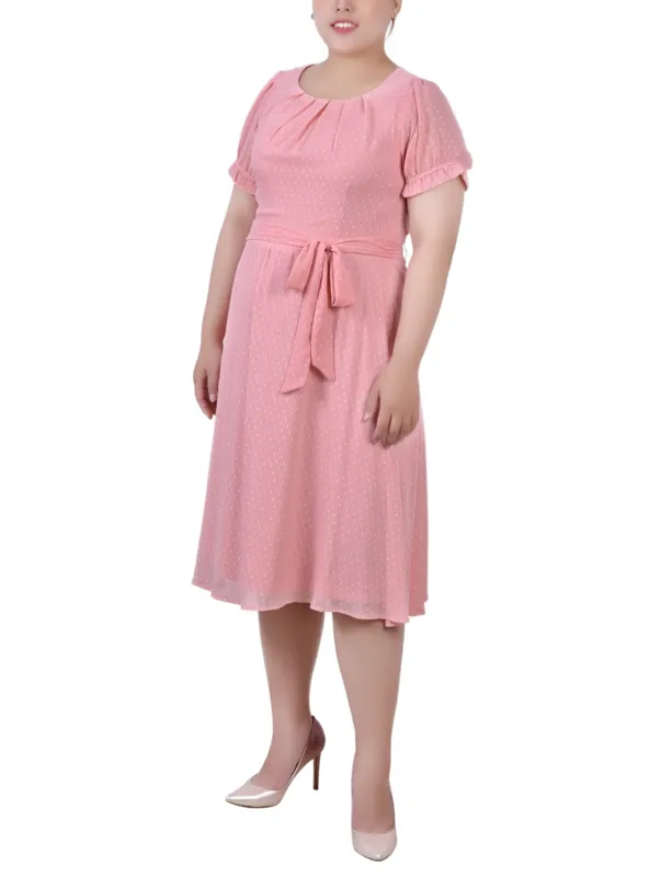 Mellow Rose Rectangle Short Sleeve Belted Swiss Dot Dress - Plus sold by Dress Barn