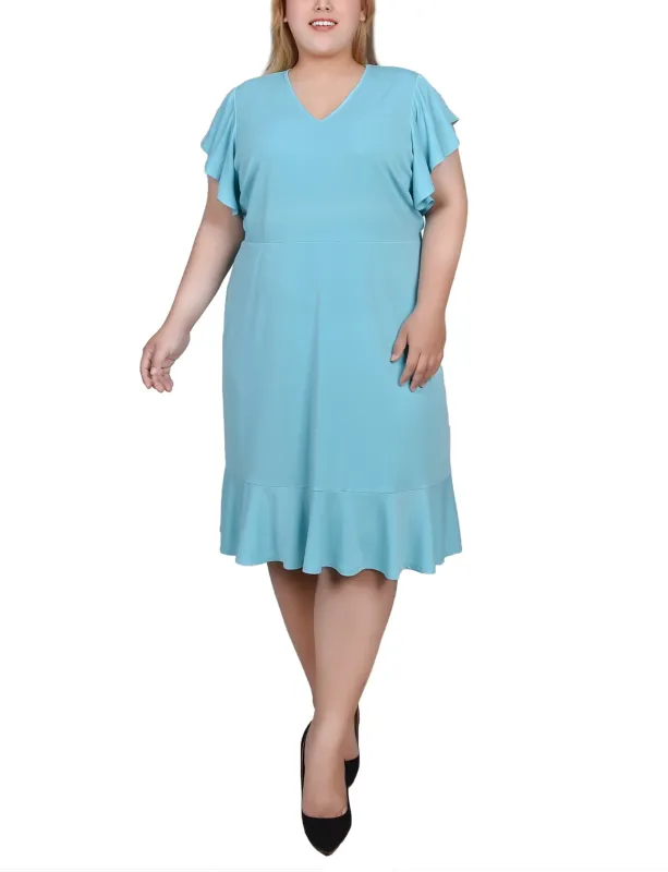 Jade Flutter Sleeve Dress With Flounced Hem - Plus made by Dress Barn
