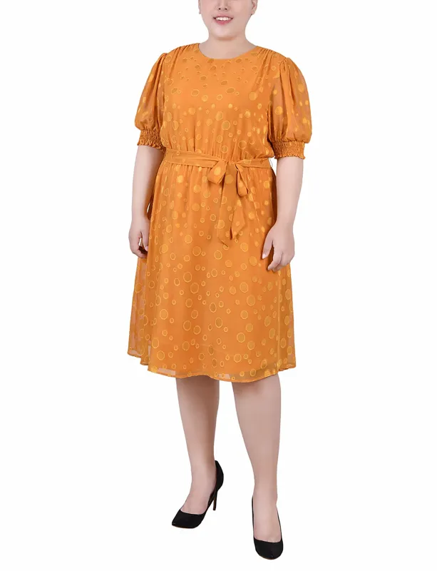 Inca Gold Elbow Sleeve Swiss Dot Dress - Plus sold by Dress Barn
