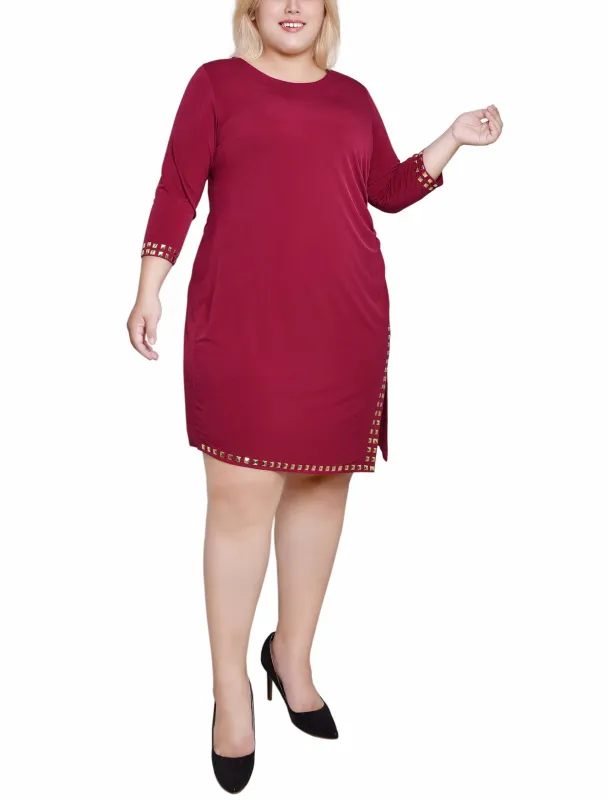 Deep Maroon Angled Hem Studded Dress - Plus sold by Dress Barn