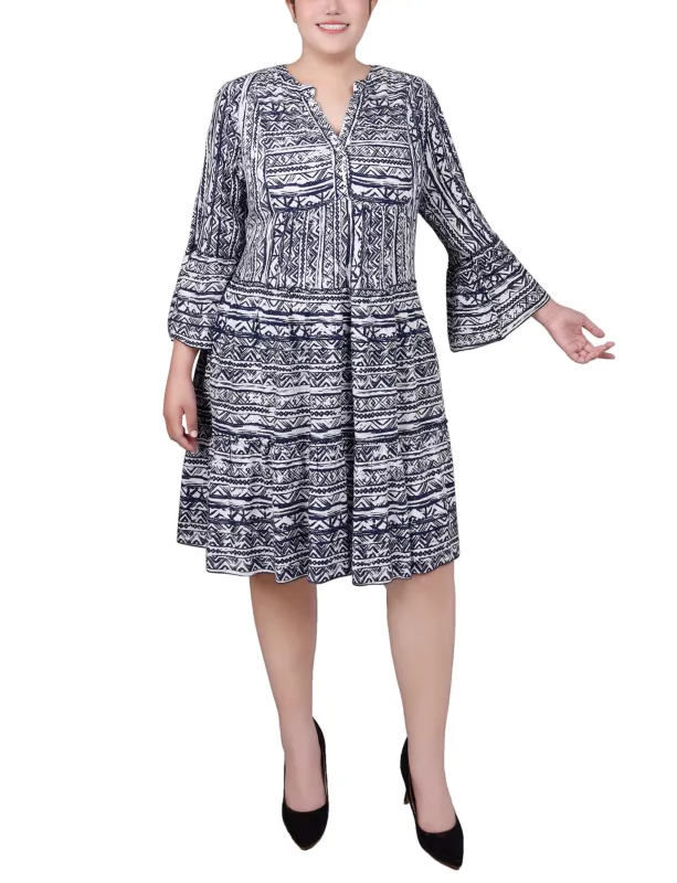 Navy Boho 3/4 Sleeve Tiered Dress - Plus sold by Dress Barn