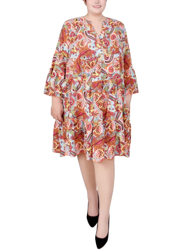 Blue Orange Paisley 3/4 Sleeve Tiered Dress - Plus sold by Dress Barn